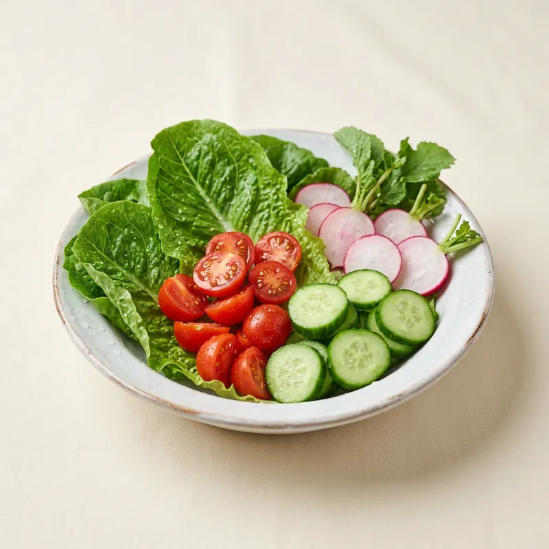 سالاد آماده (کاهو، خیار، گوجه، تربچه)